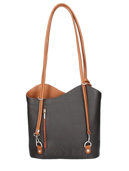 Italian Leather Pebble-Dash Backpack - Navy & Tan