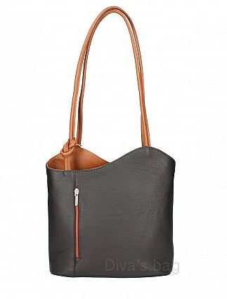 Italian Leather Pebble-Dash Backpack - Navy & Tan
