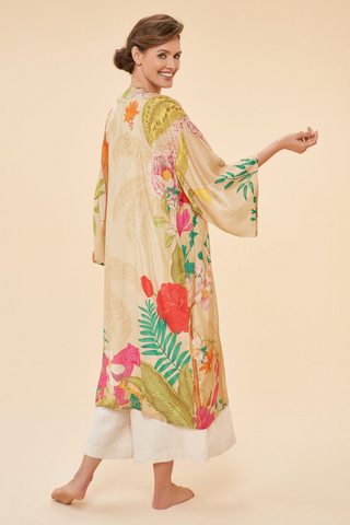 Kimono Gown - Tropical Flora and Fauna in Coconut