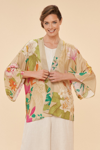 Tropical Flora and Fauna Kimono Jacket in Coconut