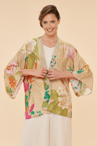 Tropical Flora and Fauna Kimono Jacket in Coconut