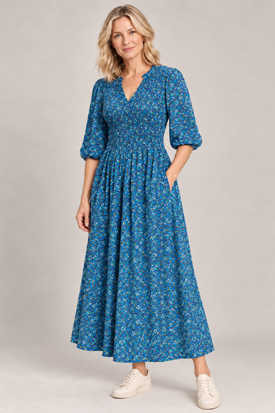 Autumnal Ditsy Dress - Blue