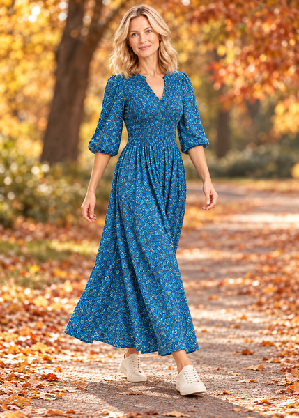 Autumnal Ditsy Dress - Blue
