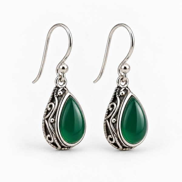 Silver Edged Fashion Earrings - Green