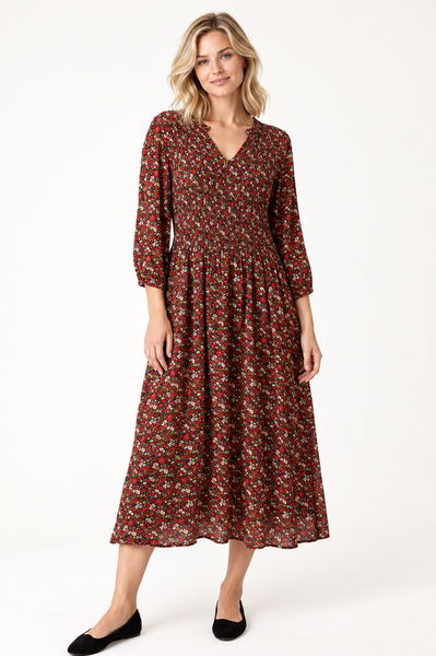 Autumnal Ditsy Dress - Rust