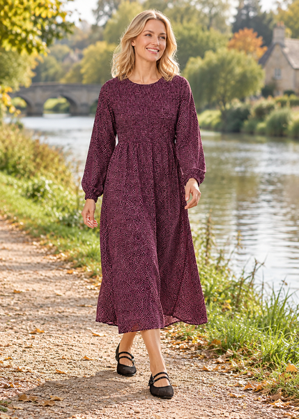 Cobbled Spotty Dress - Berry