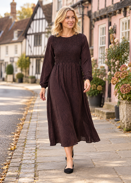 Cobbled Spotty Dress - Chocolate