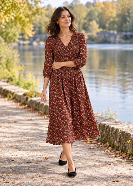 Autumnal Ditsy Dress - Rust