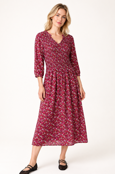 Autumnal Ditsy Dress - Berry