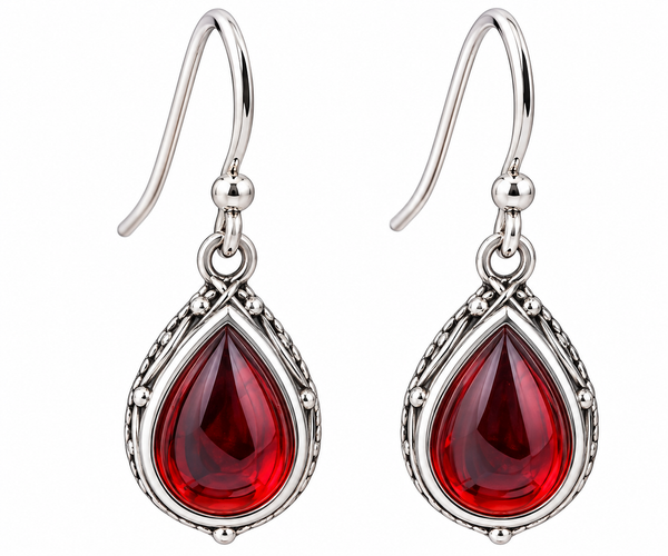 Silver Edged Fashion Earrings - Ruby Red