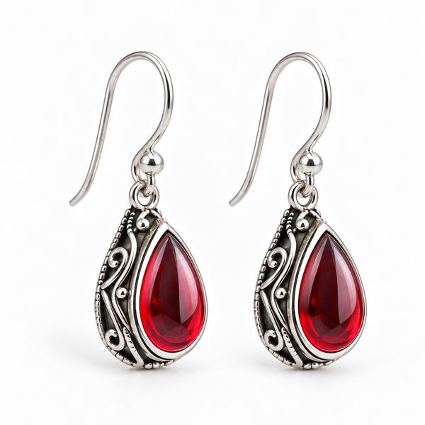 Silver Edged Fashion Earrings - Ruby Red
