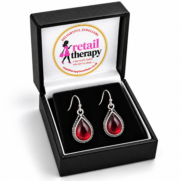 Silver Edged Fashion Earrings - Ruby Red