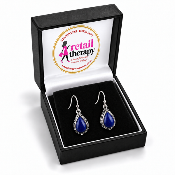 Silver Edged Fashion Earrings - Deep Blue