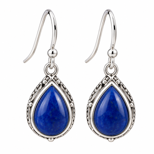 Silver Edged Fashion Earrings - Deep Blue
