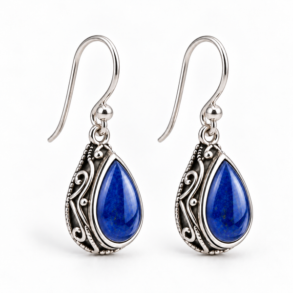 Silver Edged Fashion Earrings - Deep Blue