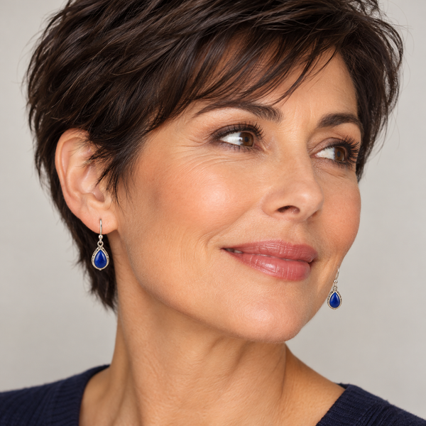 Silver Edged Fashion Earrings - Deep Blue