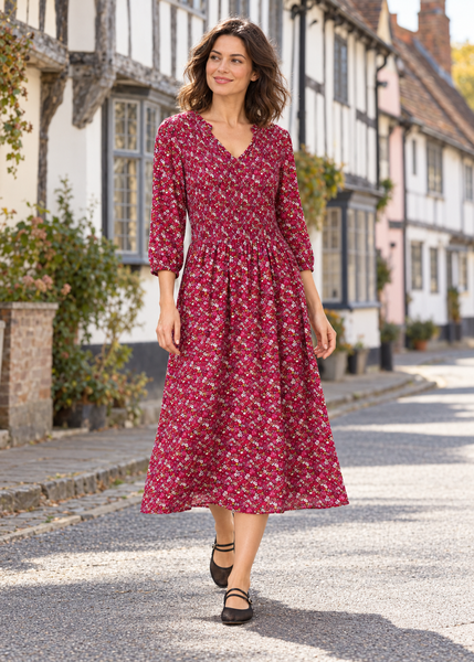 Autumnal Ditsy Dress - Berry