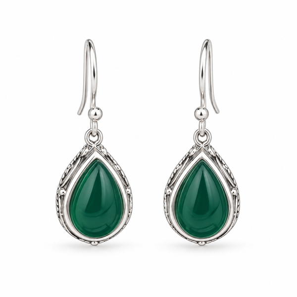 Silver Edged Fashion Earrings - Green