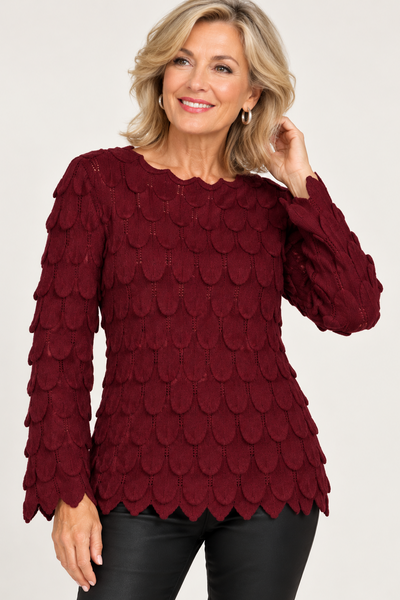 3D Petal Knit - Rich Burgundy