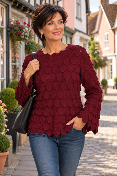 3D Petal Knit - Rich Burgundy