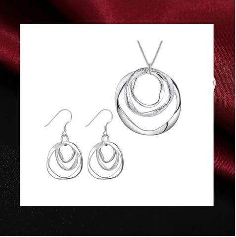 SPECIAL OFFER £10 OFF Silver Three Circles set. Earrings and Pendant purchased separately £50, now as a boxed set, just £40 !