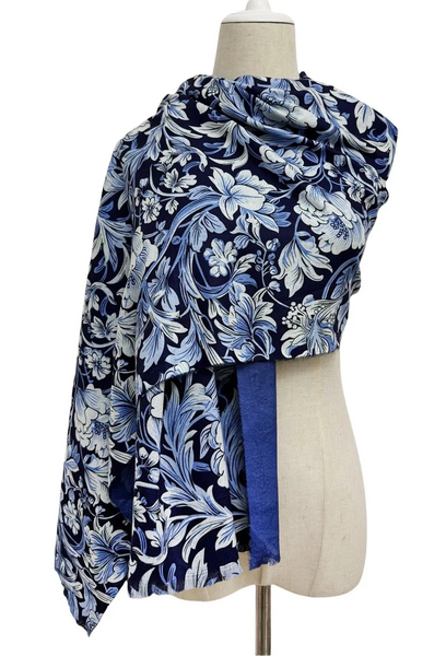 William Morris Inspired Printed Scarf - Blues