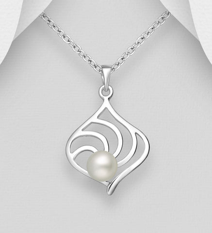 925 Sterling Silver Pendant, Decorated with White Fresh Water