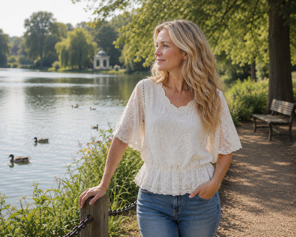 Lacy Butterfly Sleeve Top - Ivory