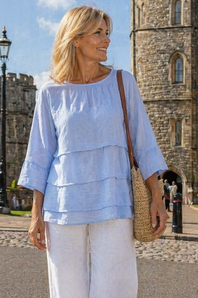Pin Tuck Plain Top - Powder Blue