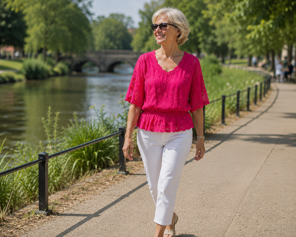 Lacy Butterfly Sleeve Top - Hot Pink