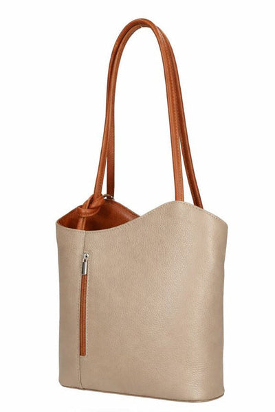 Italian Leather Pebble-Dash Backpack - Beige & Tan