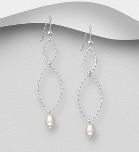 925 Sterling Silver Twisted Earrings with  Freshwater Pearls