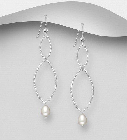 925 Sterling Silver Twisted Earrings with  Freshwater Pearls