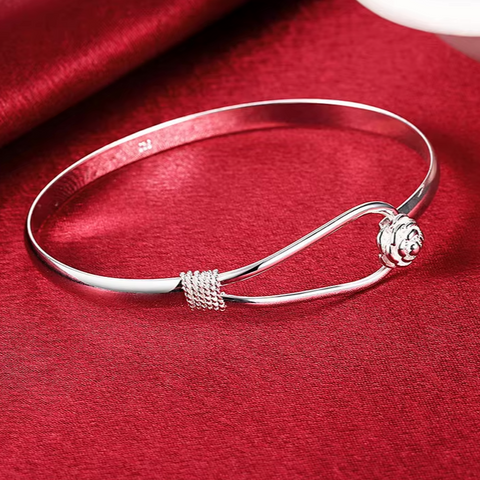 Silver Flower Loop Coil  Bracelet