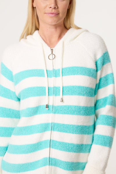 Striped Zipped Hoodie - Aqua