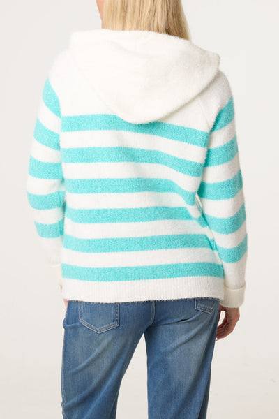 Striped Zipped Hoodie - Aqua