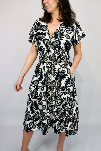 Freya Multi Leaf Dress - Black