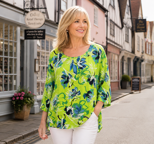 Abstract Floral Top - Lime Green