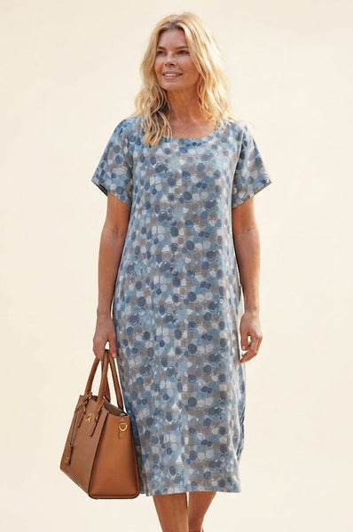 Random Dotty Print Dress - Denim Blue