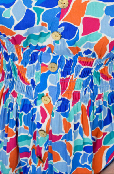 Abstract Leaf Button Front Midi Dress