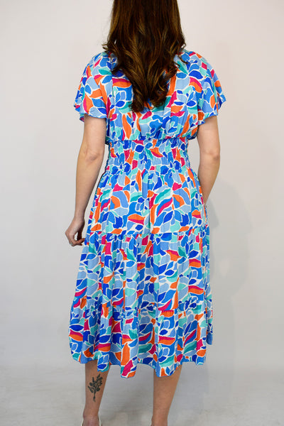 Abstract Leaf Button Front Midi Dress