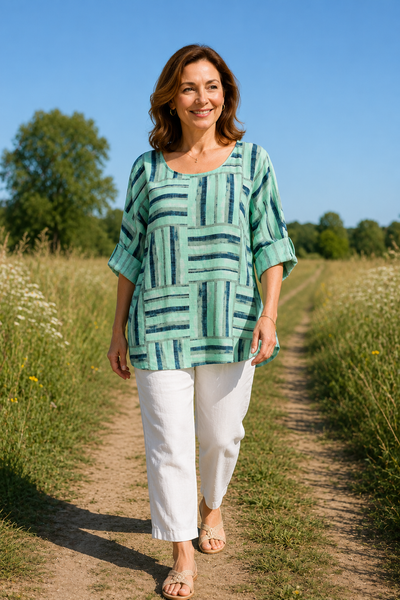 Geometric Squares Top - Teal
