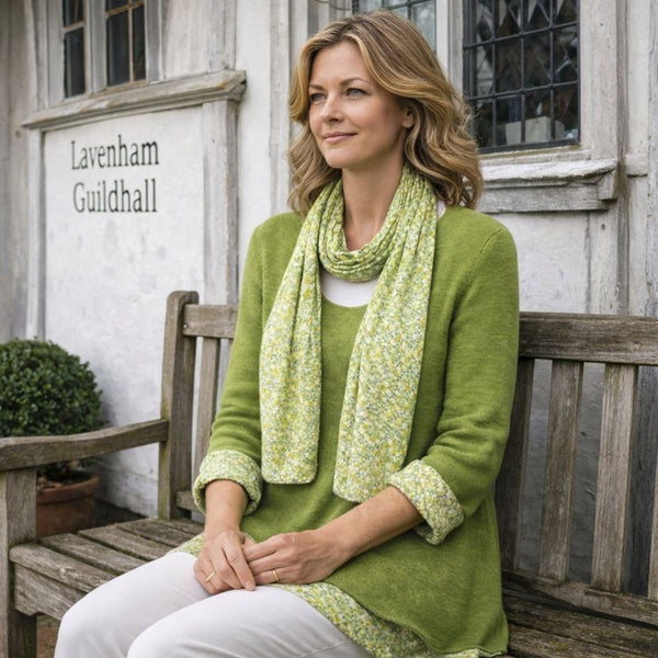 Knitted Layer Top with Scarf -  Apple