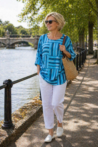 Geometric Squares Top - Aqua
