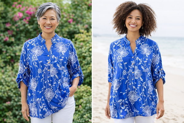 Dandelion Printed Top - Royal Blue