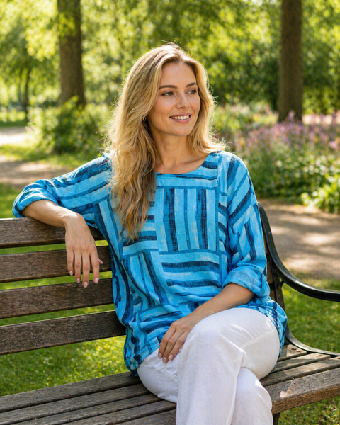 Geometric Squares Top - Aqua