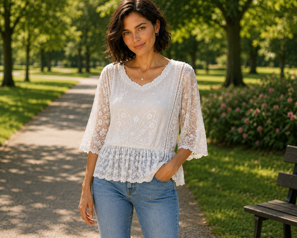 Lacy Butterfly Sleeve Top - Ivory