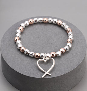 Rose Gold & Silver with Abstract Heart Charm Bracelet