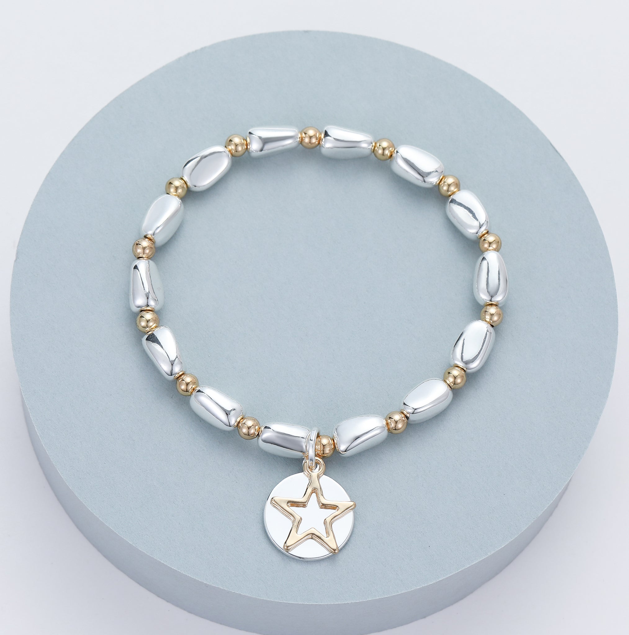 Silver with Gold Star Charm Bracelet