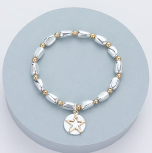 Silver with Gold Star Charm Bracelet